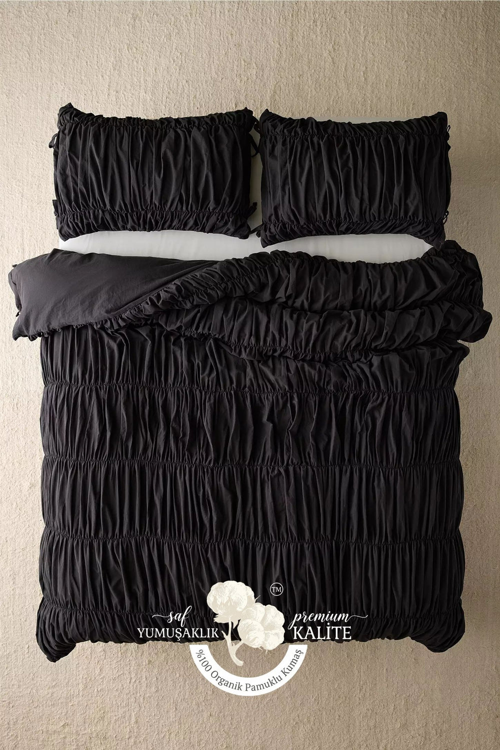 Siyah %100 Organik Pamuk Bürümcük Nevresim Takımı - Yün Evim® Natural Serisi