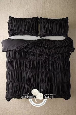 Siyah %100 Organik Pamuk Bürümcük Nevresim Takımı - Yün Evim® Natural Serisi