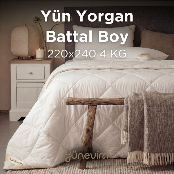Battal Boy Kuzu Yünü Yorgan 220x240 cm 4 kg Merinos Kuzu Yünü