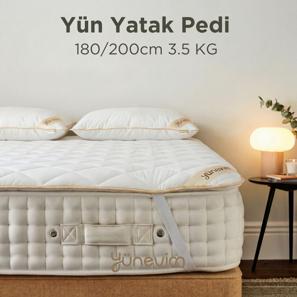 180x200 Yün Yatak Pedi  3 KG Merinos Kuzu Yünü