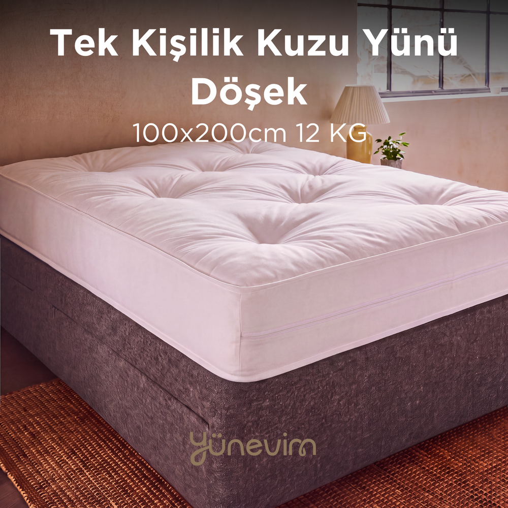 Tek Kişilik Kuzu Yünü Döşek - 100x200CM 12KG El İşciliği