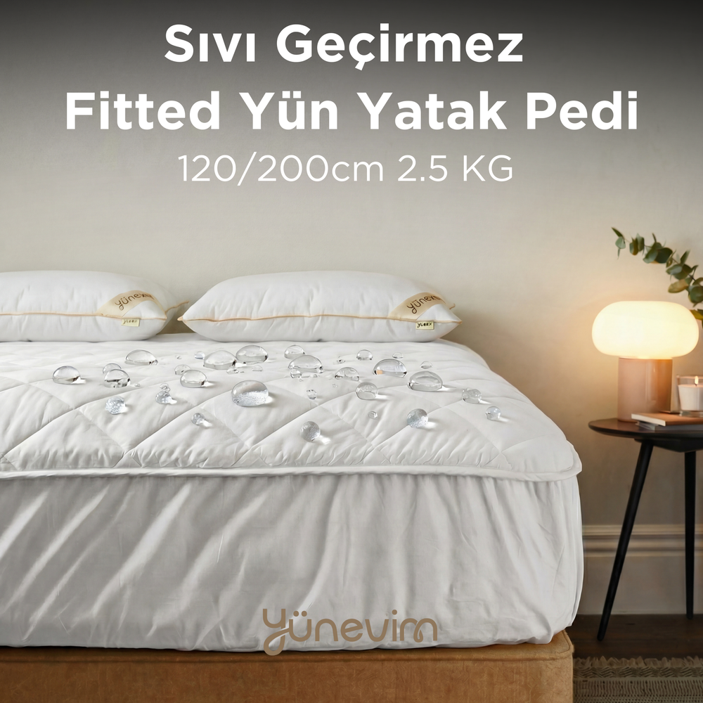 120x200 Sıvı Geçirmez Merinos Kuzu Yünü Fitted Alez (2.5 KG)