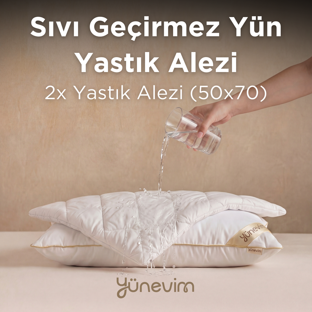 2 Adet Sıvı Geçirmez Yün Dolgulu Yastık Alezi (50x70)