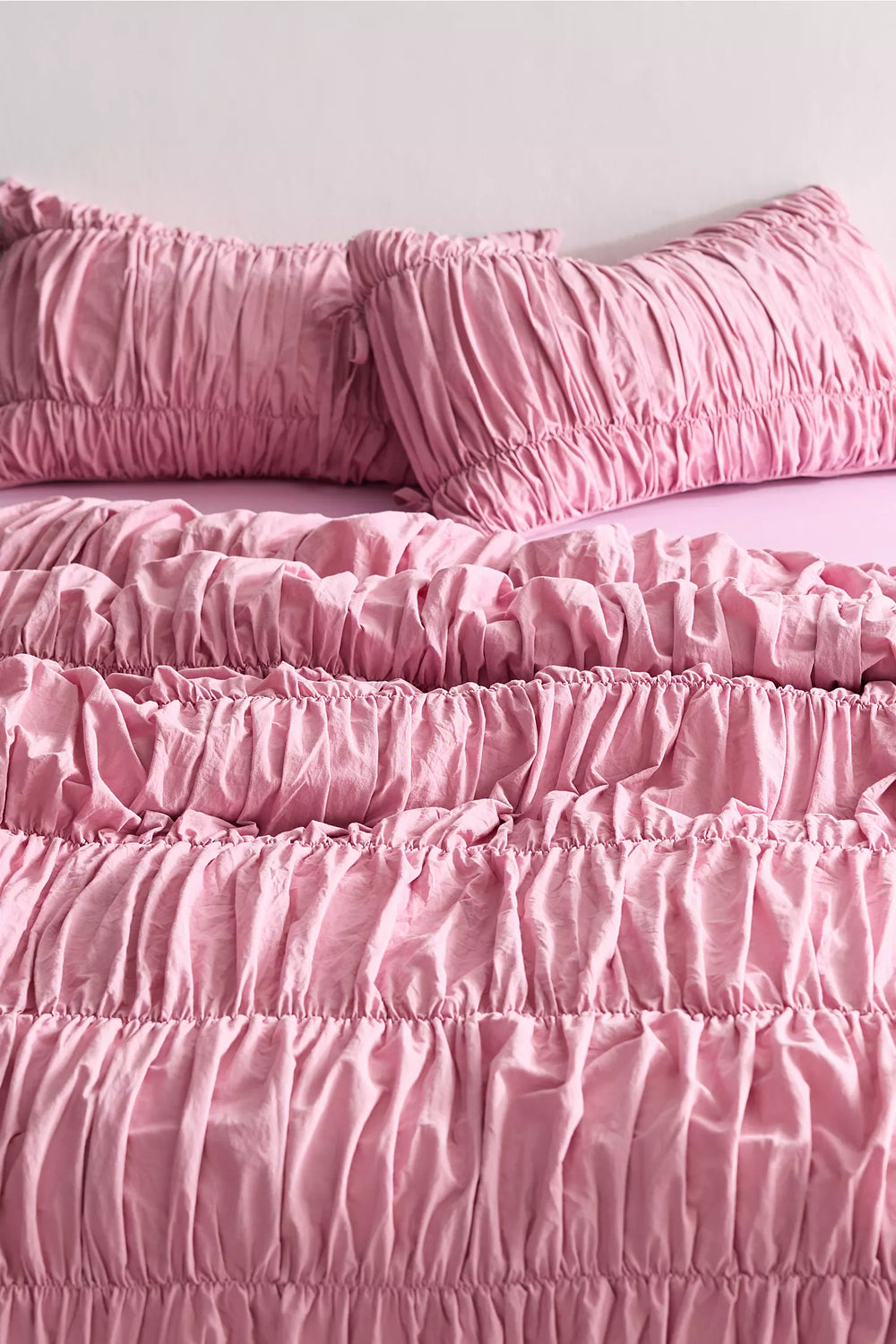 Pembe %100 Organik Pamuk Büzgülü Nevresim Takımı - Yün Evim® Natural Serisi