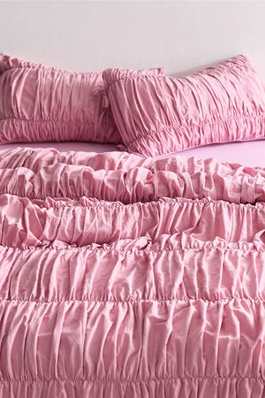 Pembe %100 Organik Pamuk Büzgülü Nevresim Takımı - Yün Evim® Natural Serisi