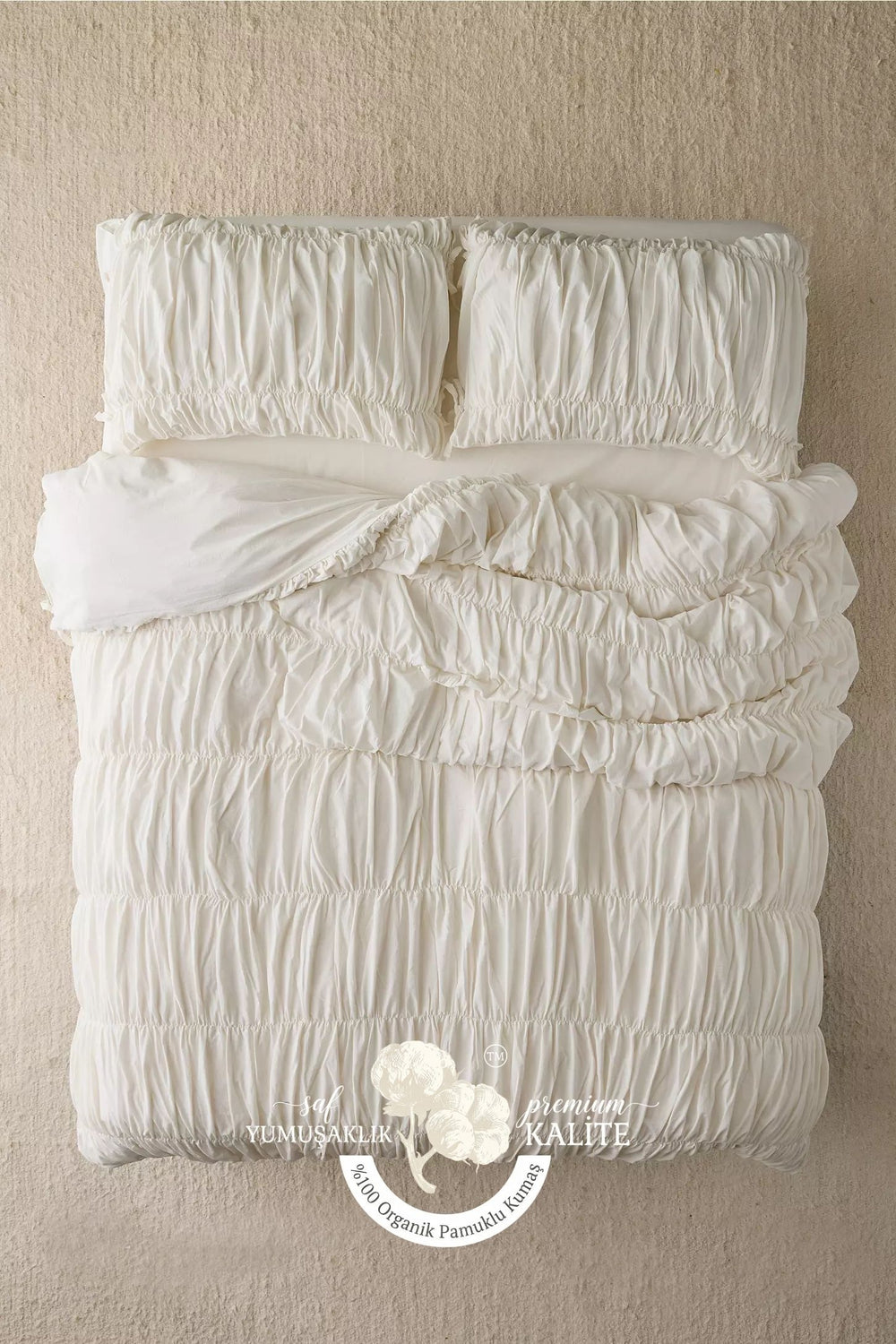 Beyaz %100 Organik Pamuk Bürümcük Nevresim Takımı - Yün Evim® Natural Serisi