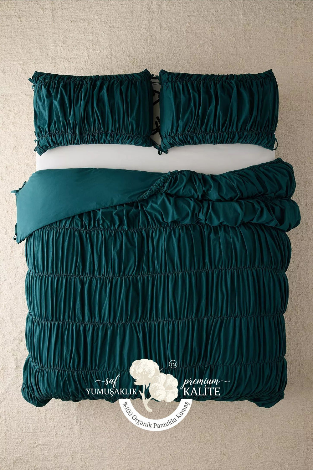 Petrol Yeşili %100 Organik Pamuk Bürümcük Nevresim Takımı - Yün Evim® Natural Serisi