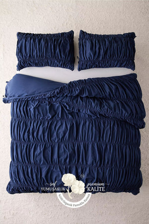 Lacivert %100 Organik Pamuk Bürümcük Nevresim Takımı - Yün Evim® Natural Serisi