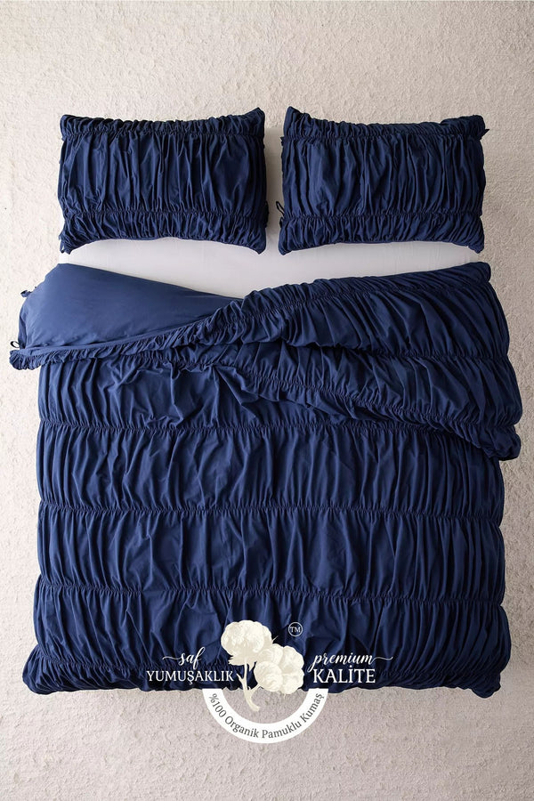 Lacivert %100 Organik Pamuk Bürümcük Nevresim Takımı - Yün Evim® Natural Serisi