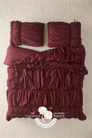 Kırmızı %100 Organik Pamuk Bürümcük Nevresim Takımı - Yün Evim® Natural Serisi