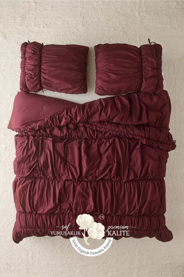 Kırmızı %100 Organik Pamuk Bürümcük Nevresim Takımı - Yün Evim® Natural Serisi