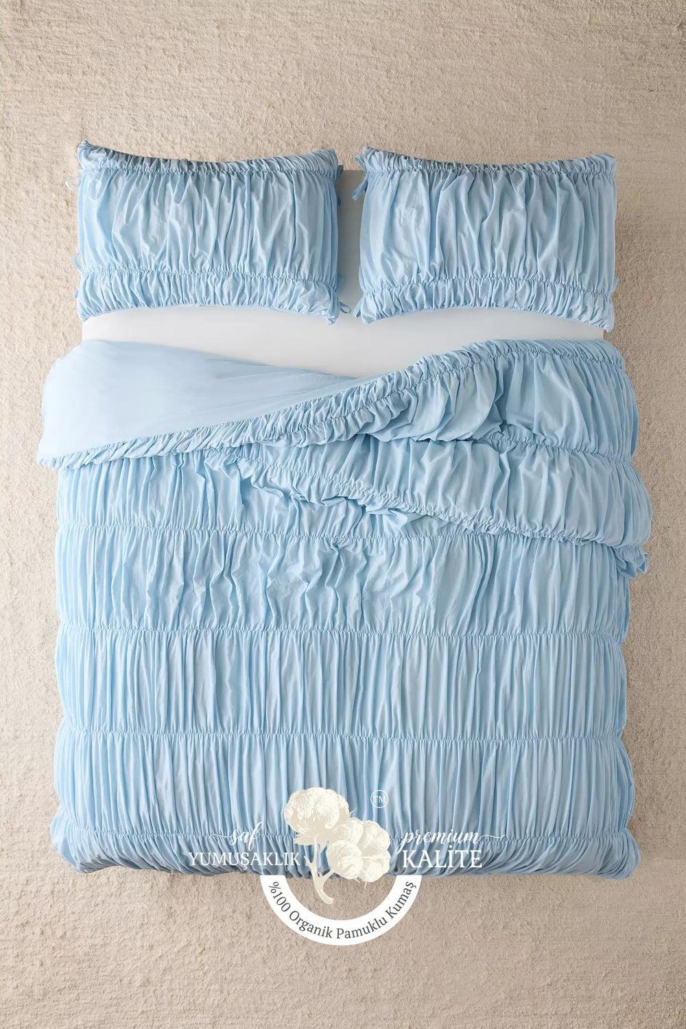 Bebek Mavisi %100 Organik Pamuk Bürümcük Nevresim Takımı - Yün Evim® Natural Serisi