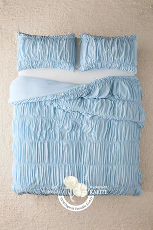 Bebek Mavisi %100 Organik Pamuk Bürümcük Nevresim Takımı - Yün Evim® Natural Serisi