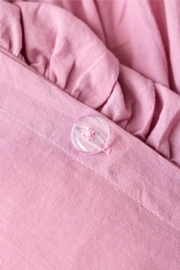 Pembe %100 Organik Pamuk Büzgülü Nevresim Takımı - Yün Evim® Natural Serisi