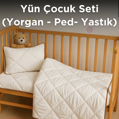 Yün Çocuk Uyku Seti | Çocuk Yastık - Çocuk Ped - Çocuk Yorgan