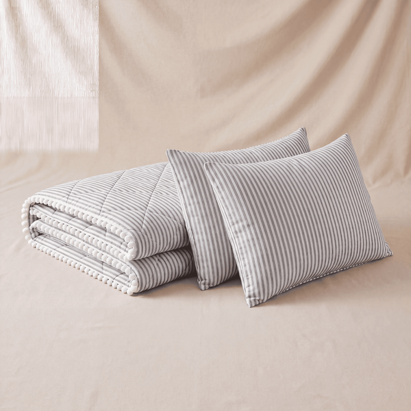 Çizgili Gri Sürpriz Pike Yastık | Çift - Tek - Battal