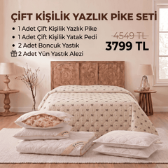 Çift Kişilik Yazlık Pike Seti: Pike + Yün Yatak Pedi + 2 Yastık + Hediyeli!