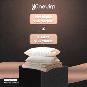 Kış Seti | 1 Adet Çift Kişilik Yün Yorgan + 2 Adet Yün Yastık