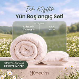Başlangıç Seti Tek Kişilik | 1 Adet Tek Kişilik Yün Yorgan + 1 Adet Yün Yastık