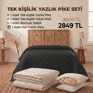 Tek Kişilik Yazlık Pike Seti: Pike + Yün Yatak Pedi + 1 Yastık + Hediyeli! (Kopya)