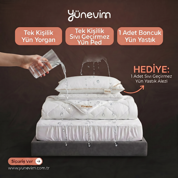 Tek Kişilik Çeyiz Seti (1 Adet Sıvı Geçirmez Yün Yastık Alezi Hediyeli )