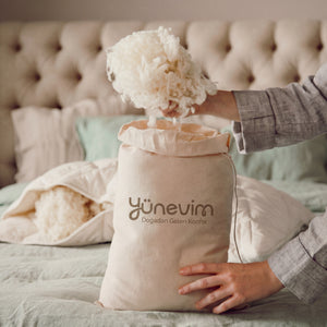 1 Adet Doğal Kuzu Boncuk Yünü Yastık 50x70 cm 1000 GR Merinos Kuzu Yünü