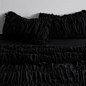 Obsidyen Siyahı %100 Organik Pamuk Büzgülü Nevresim Takımı - Yün Evim® Natural Serisi