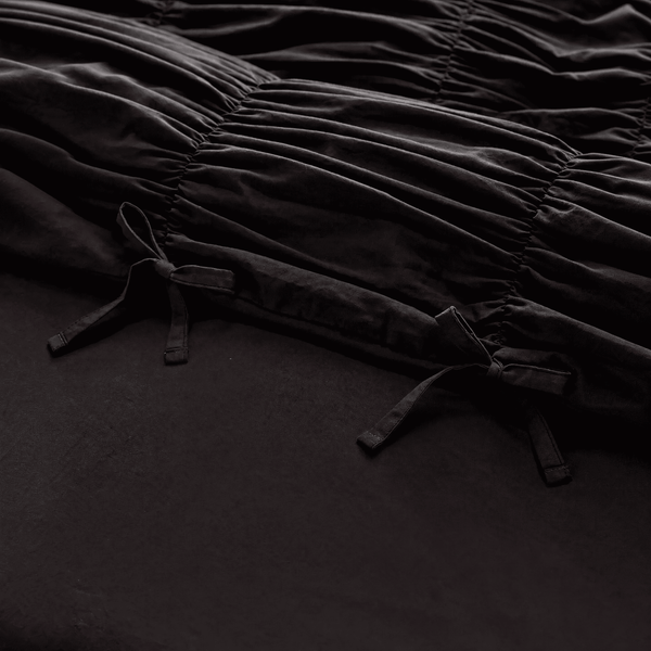 Obsidyen Siyahı %100 Organik Pamuk Büzgülü Nevresim Takımı - Yün Evim® Natural Serisi