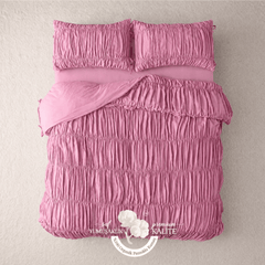 Pembe %100 Organik Pamuk Büzgülü Nevresim Takımı - Yün Evim® Natural Serisi