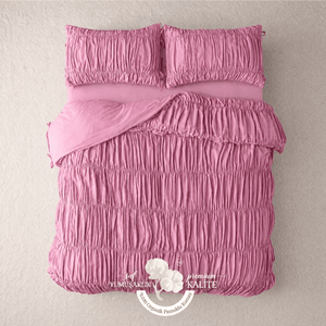 Pembe %100 Organik Pamuk Büzgülü Nevresim Takımı - Yün Evim® Natural Serisi