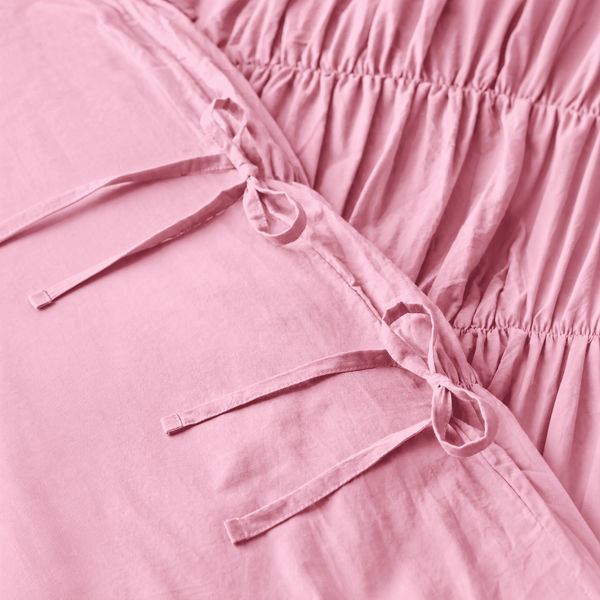 Pembe %100 Organik Pamuk Büzgülü Nevresim Takımı - Yün Evim® Natural Serisi